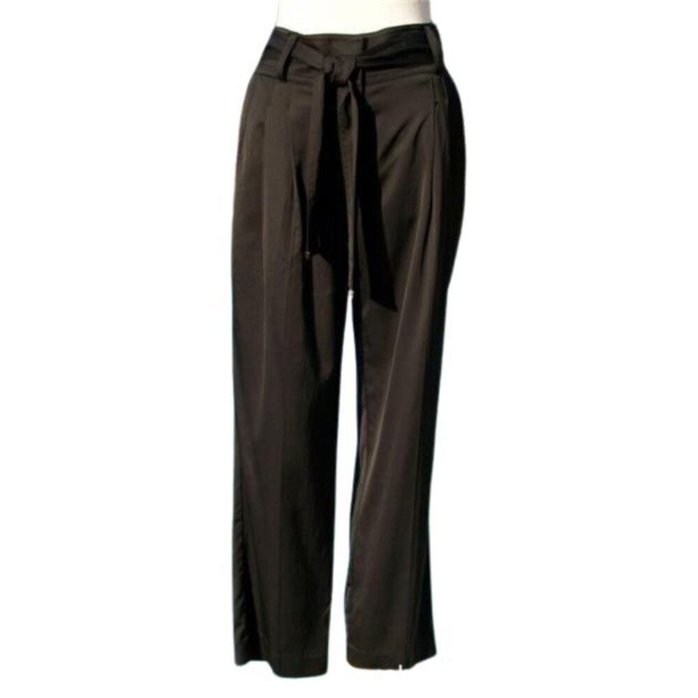 Cache Black Rayon Bamboo Removable SelfBelt High Rise Dress Pant Stretch $98 NWT